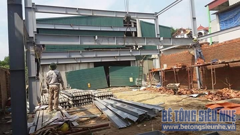 Thi công nhà khung thép 2 tầng sàn bê tông nhẹ cho nhà văn phòng tại Hưng Yên