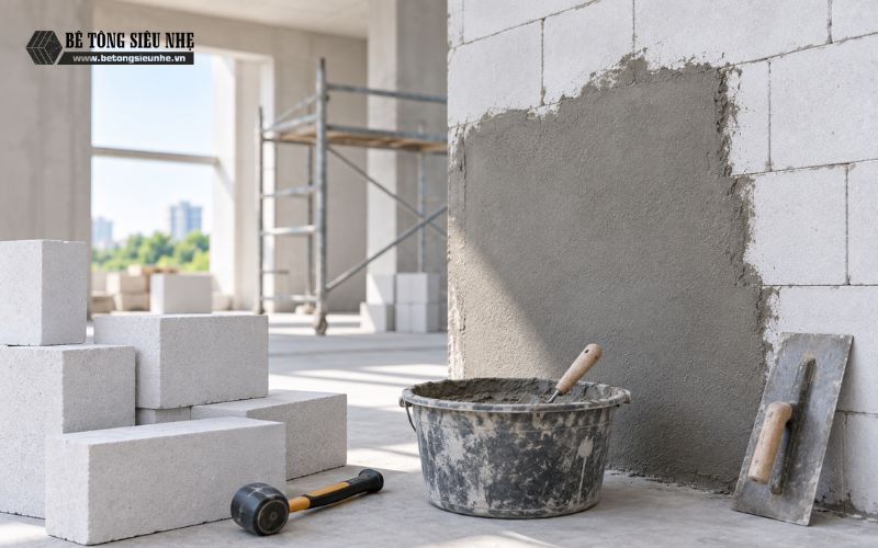 Chuẩn bị trước khi trát tường gạch AAC