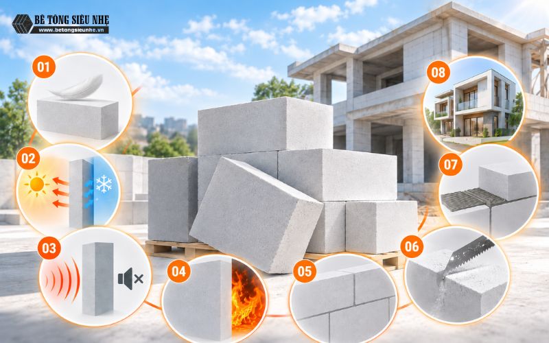 Ưu điểm nổi bật của gạch bê tông khí chưng áp