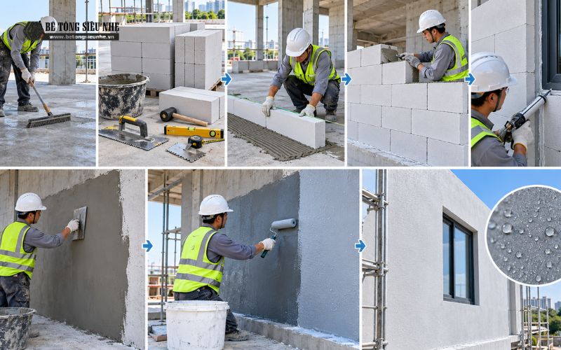 Quy trình thi công gạch AAC chống thấm đúng kỹ thuật