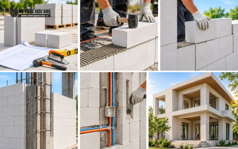 Quy trình xây nhà bằng gạch bê tông khí chưng áp