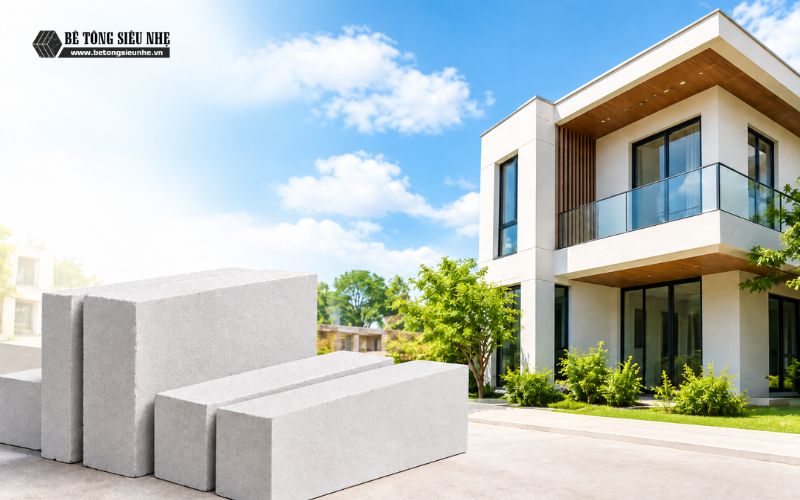 xây nhà bằng gạch bê tông khí chưng áp