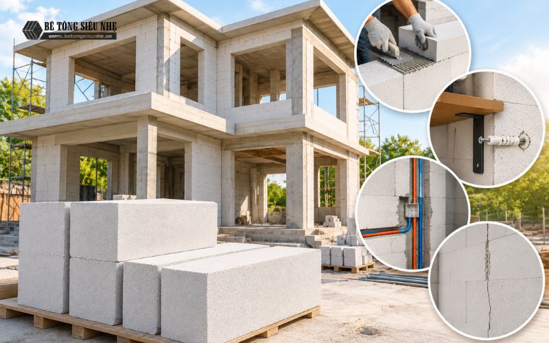 Xây nhà bằng gạch bê tông khí chưng áp