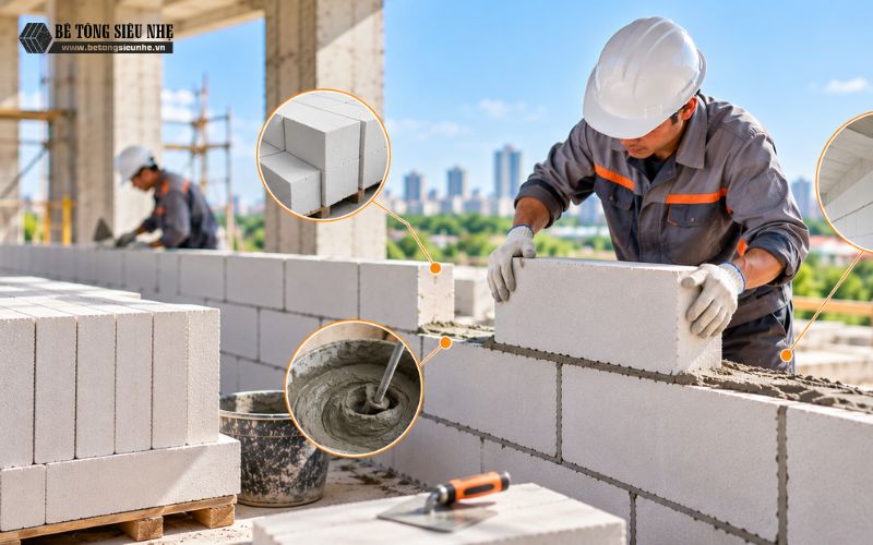 đơn giá thi công tường gạch AAC